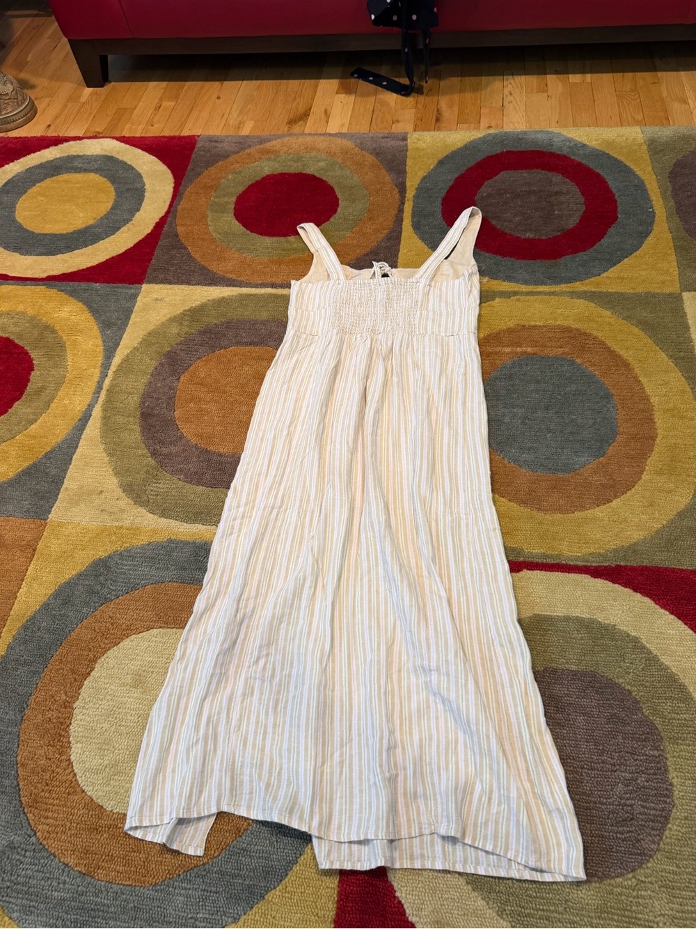 NWT American Eagle Corset Style Linen Midi Dress with Slit Beige Stripes Medium - Picture 6 of 7